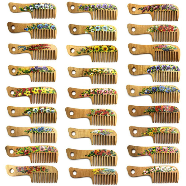 Гребінець для волосся з художнім розписом SPL Wood Art Comb 1559